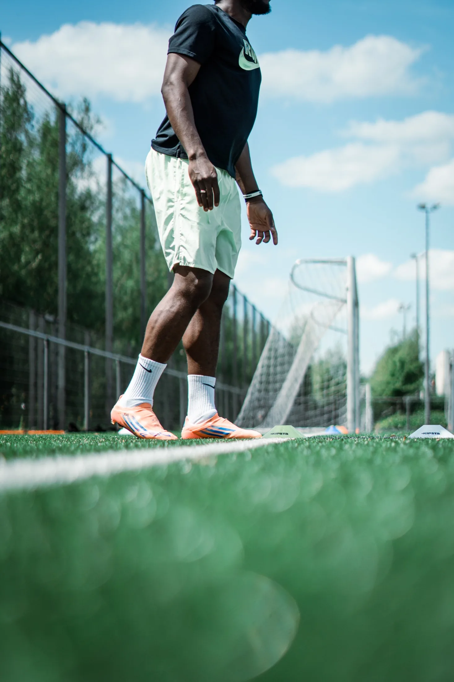 Close-up of football boots during training